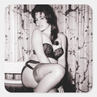 Sticker Carré Photo de modèle de lingerie pin up vintage