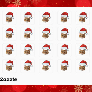Sticker Carré Photo de Noël avec chapeau de Père Noël à visage d