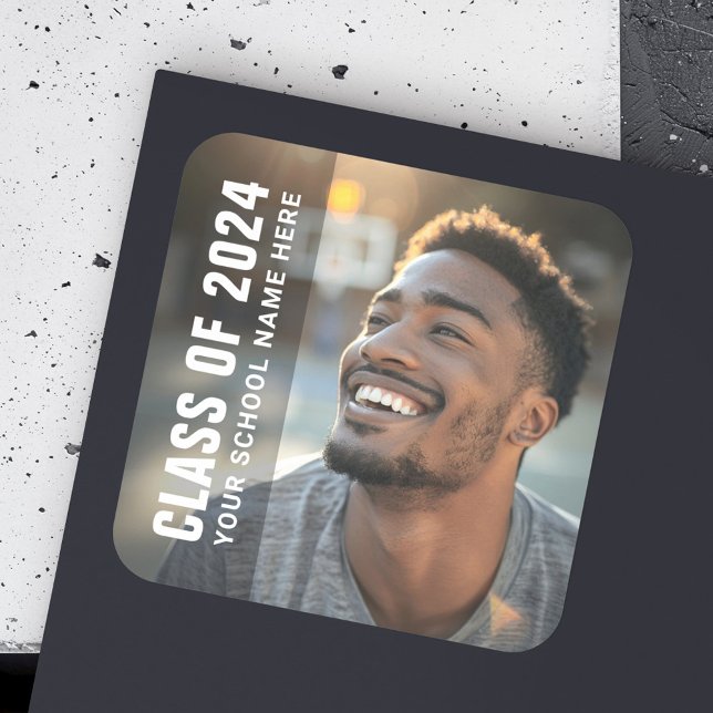 Sticker Carré Photo de superposition sombre moderne de remise de (Student graduation modern dark overlay photo square sticker)