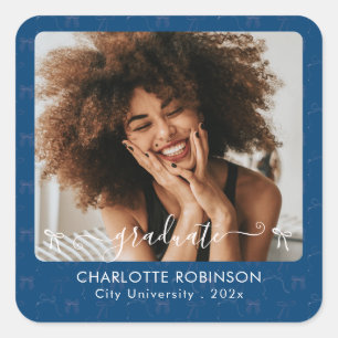 Sticker Carré Photo d'obtention du diplôme en bleu et rose