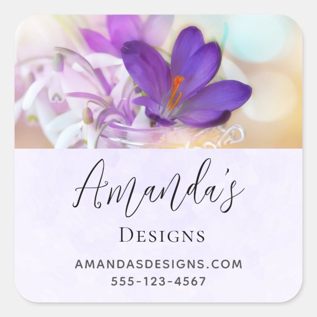 Sticker Carré Photo d'une entreprise de Crocus de printemps un p (Devant)