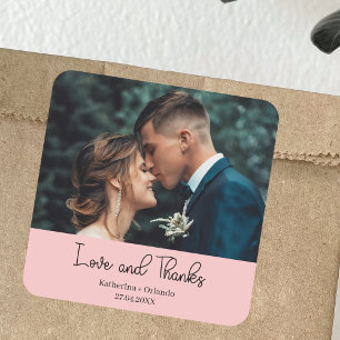 Sticker Carré Photo Élégant Mariage Rose Pâle Amour & Merci