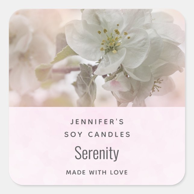 Sticker Carré Photo en fleurs de pomme blanche Bougie Biz (Devant)