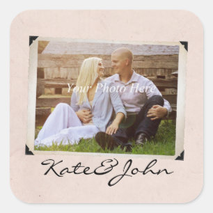 Sticker Carré Photo fiançailles Mariage rustique Vintage