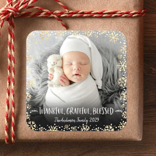 Sticker Carré Photo Grateful Snowflake or béni