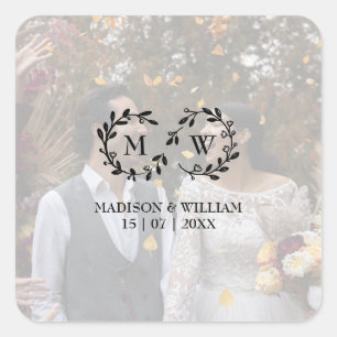 Sticker Carré Photo Mariage moderne en noir et blanc