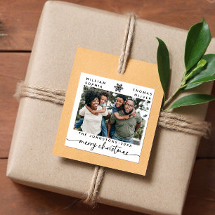 Sticker Carré Photo minimaliste moderne Joyeux Noël Nom de famil