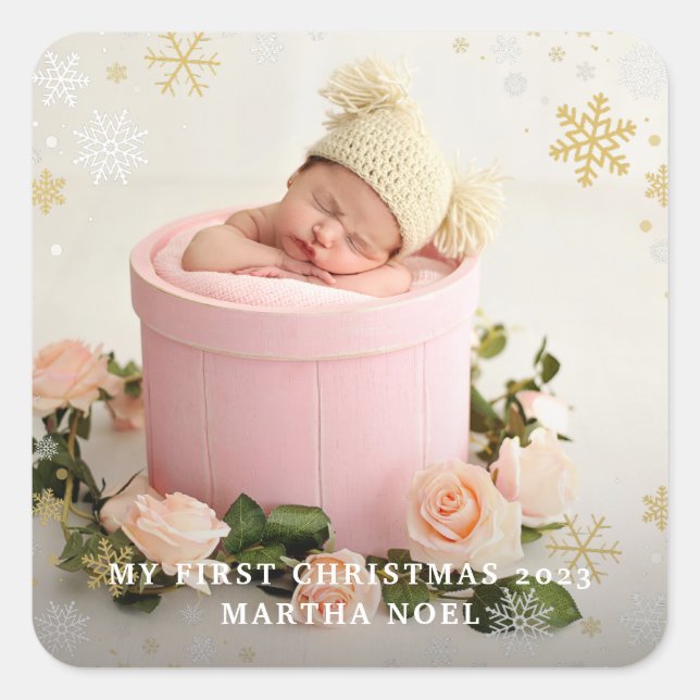 Sticker Carré Photo moderne à deux côtés Mon premier flocon de N (Devant)