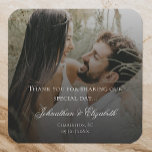 Sticker Carré Photo moderne avec Black Overlay Wedding Favor<br><div class="desc">Sceller les paquets ou enveloppes de faveur avec cette élégante Photo moderne avec Stickers Noir Overlay Wedding Favor. Le design Sticker présente un look élégant et minimaliste avec une disposition de texte moderne avec une couverture noire. Papier à lettres mariage supplémentaire et articles disponibles avec cette conception.</div>
