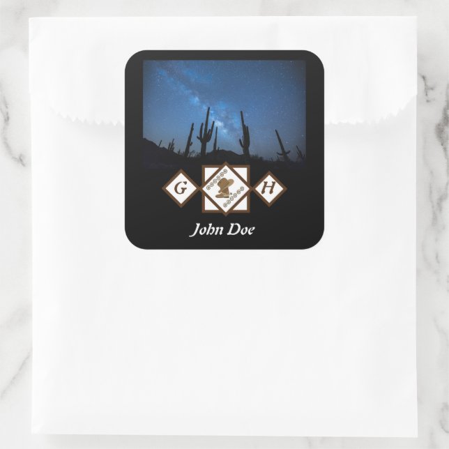 Sticker Carré Photo Monogramme Casquette de poupées et de cowboy (Sac)