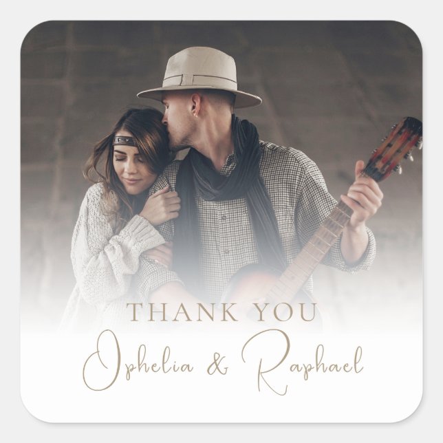 Sticker Carré Photo Overlay Gold Texte Boho Mariage Merci (Devant)