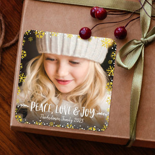 Sticker Carré Photo Peace Love Joy Gold Snowflake