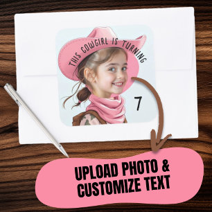 Sticker Carré Photo personnalisé Thème de cow-girl rose Annivers
