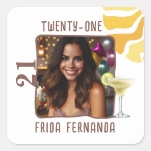 Sticker Carré Photo personnalisée 21e anniversaire Margarita Fun