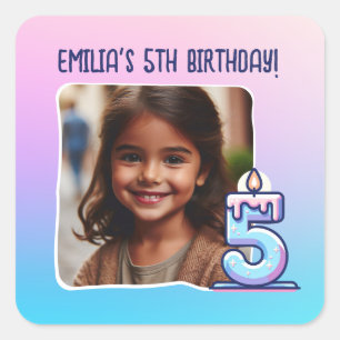 Sticker Carré Photo personnalisée 5e anniversaire de la fête Omb