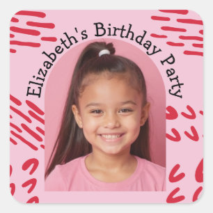 Sticker Carré Photo personnalisée Anniversaire de fête Doodles