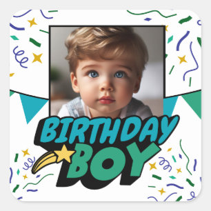 Sticker Carré Photo personnalisée Anniversaire Fête des Garçons