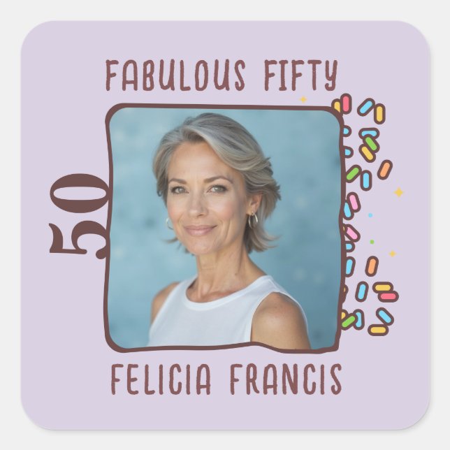 Sticker Carré Photo personnalisée Fabuleux Cinquante Anniversair (Devant)