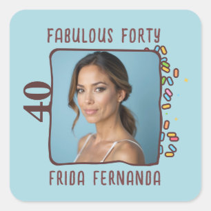 Sticker Carré Photo personnalisée Fabuleux Quarante Anniversaire