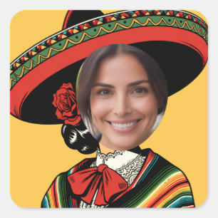 Sticker Carré Photo personnalisée Funny Sombrero Sarape Fiesta P