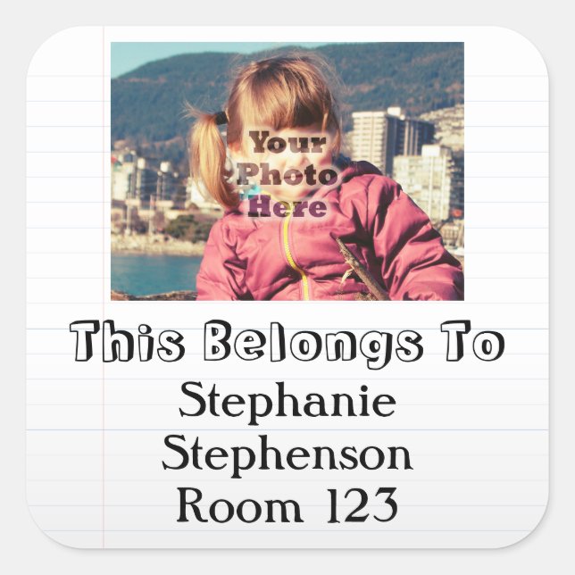 Sticker Carré Photo personnalisée Nom personnalisé Enfants Étiqu (Devant)