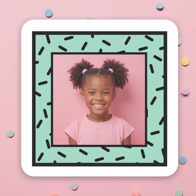 Sticker Carré Photo personnalisée Sprinkle Frame Anniversaire Fê (Custom Photo Sprinkle Frame Birthday Party Favors Square Sticker)