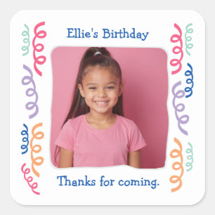 Sticker Carré Photo Personnalisée Tout Âge Fête D'Anniversaire S