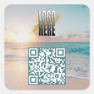 Sticker Carré Photo Plage Code QR Avec Logo Professionnel