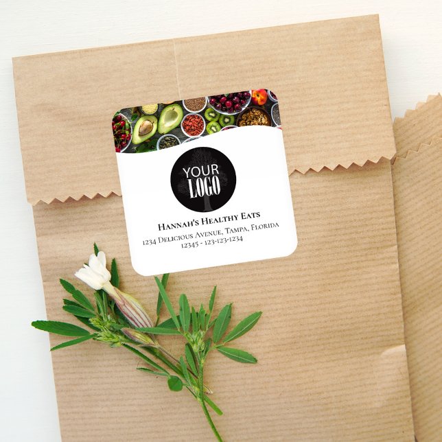 Sticker Carré Photo professionnelle ou logo promotionnel noir (Add your photo and logo business sticker label. )