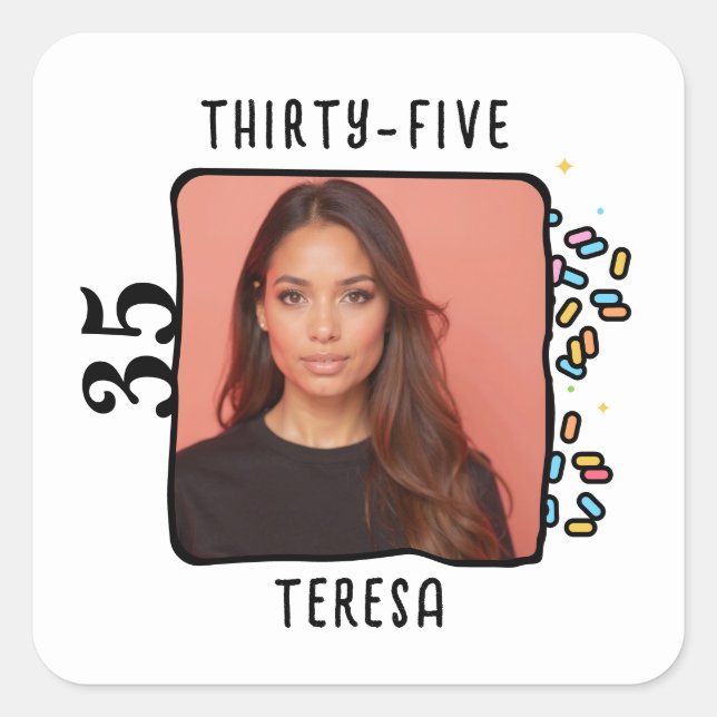 Sticker Carré Photo sur mesure 35e anniversaire fête des arrosag (Devant)