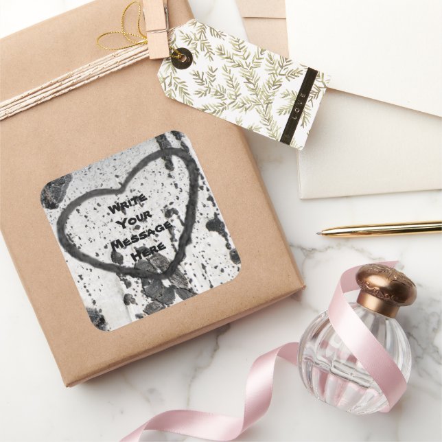 Sticker Carré Photo sur mesure de l'écorce d'arbre d'Aspen noir  (Cadeaux)