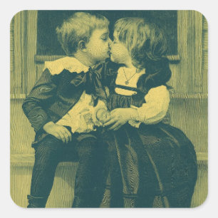 Sticker Carré Photo vintage d'amour et de romance, Enfants s'emb