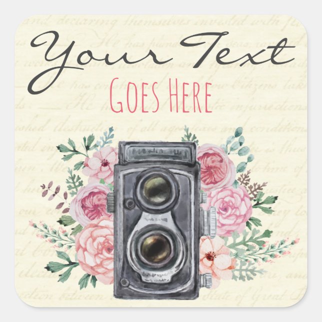 Sticker Carré Photographe rustique d'appareil-photo vintage de (Devant)