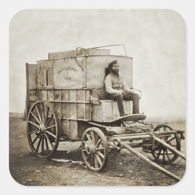 Sticker Carré Photographie Wagon de Roger Fenton Photo Réalisme (Devant)