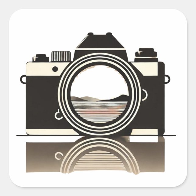 Sticker Carré Photography Minimalist Camera with Landscape Refle (Devant)
