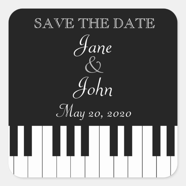 Sticker Carré Piano Clavier Musique Mariage Enregistrer La Date (Devant)