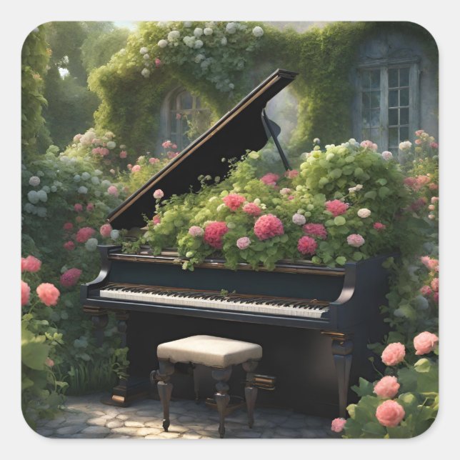 Sticker Carré Piano en Fleur - peinture jardin (Devant)
