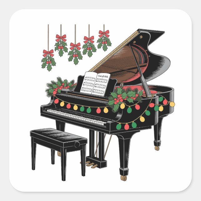 Sticker Carré Piano Player Xmas Lighting Santa Playing  (Devant)