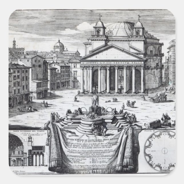 Sticker Carré Piazza della Rotonda avec vue sur le Panthéon (Devant)