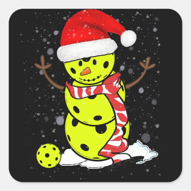 Sticker Carré Pickleball Christmas Snowman avec Casquette Père N (Devant)