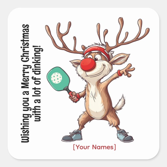 Sticker Carré Pickleball 🎄 Joyeux Noël, texte personnalisé (Devant)