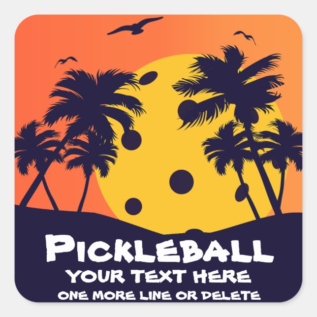 Sticker Carré Pickleball Sun Palm Trees Ajouter texte personnali (Devant)