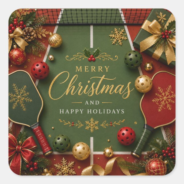 Sticker Carré Pickleball thème de Noël  (Devant)