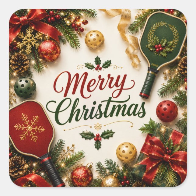 Sticker Carré Pickleball thème de Noël  (Devant)
