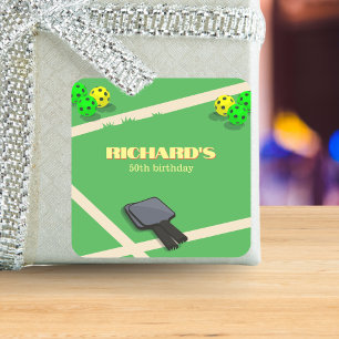 Sticker Carré Pickleball Thème Sport Diner Anniversaire Fête