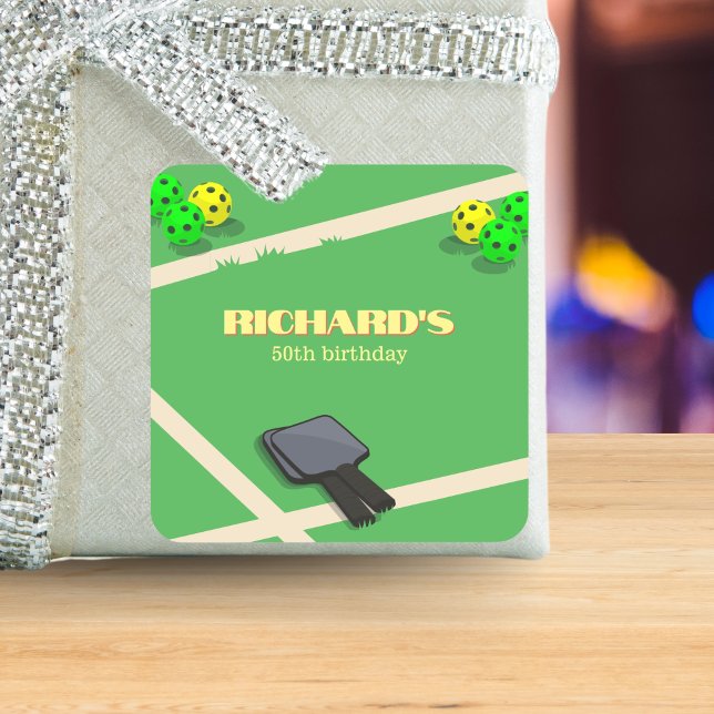 Sticker Carré Pickleball Thème Sport Diner Anniversaire Fête (Créateur téléchargé)