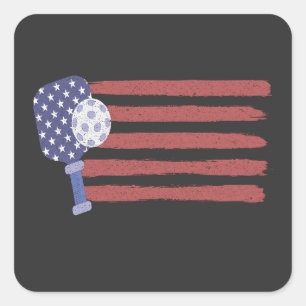 Sticker Carré Pickleball US Drapeau Pickleball Américain Patriot