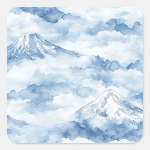 Sticker Carré Pics embrumés – Paysage de montagne à l'aquarelle 