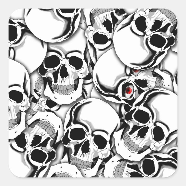 Sticker Carré Pièce de crâne Oeil rouge ID222 (Devant)