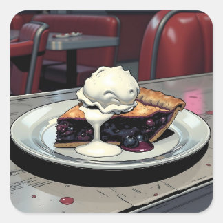 Sticker Carré Piece of Blueberry Pie and Vanilla Ice Cream  